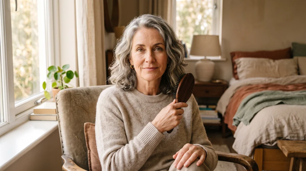 HRT patch and hairbrush showing HRT and hair loss connection