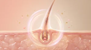 HRT patch and hairbrush illustrating oestrogen's role in menopausal hair