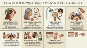 How often to wash hair shown by gentle scalp-focused shampooing