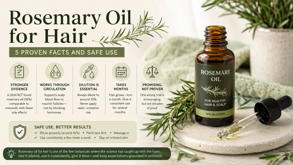 Rosemary oil for hair massaged into scalp to support circulation